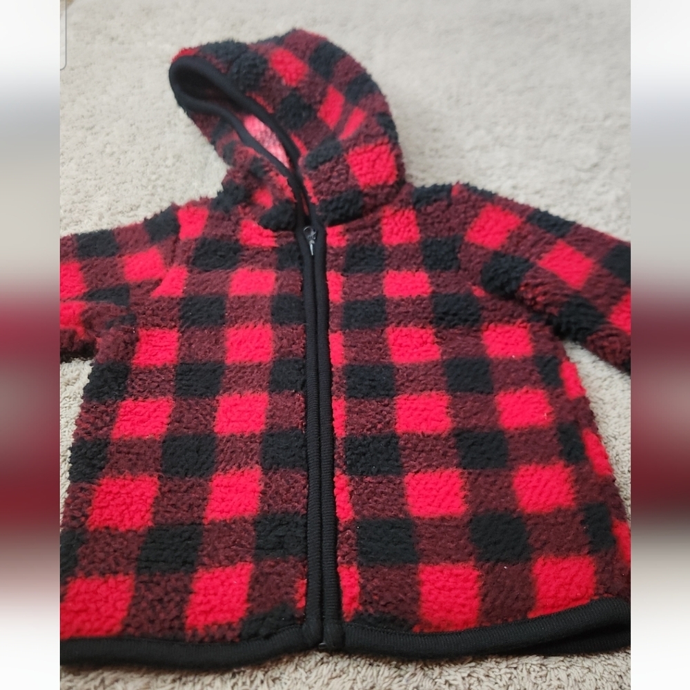 Carter's Baby Boys Buffalo Plaid Super Soft Fleece Hooded Zip-Up Jacket Red 9 M